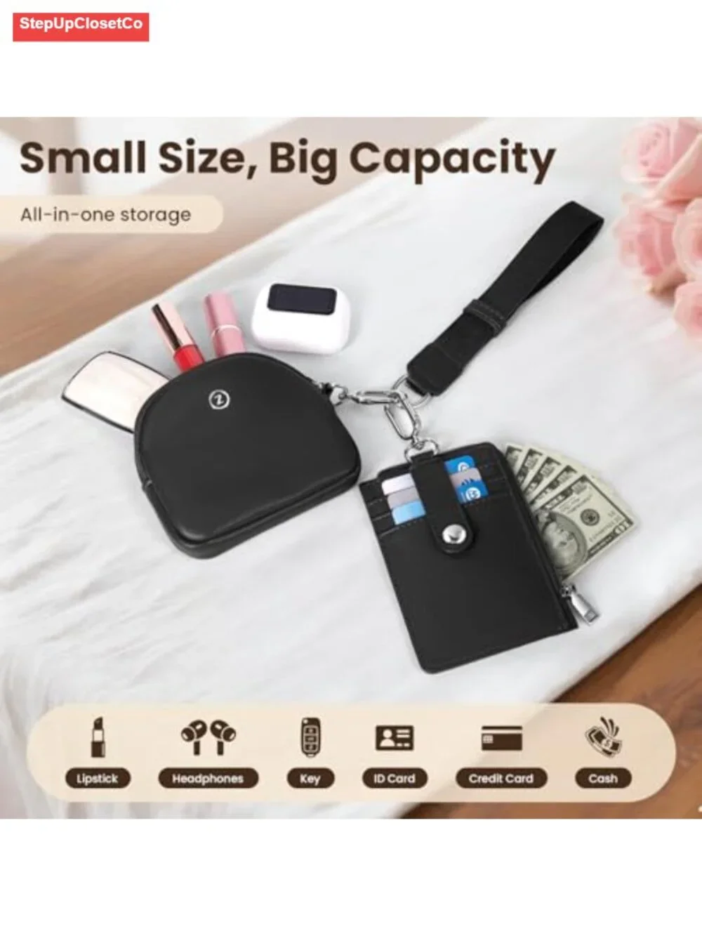 RFID Blocking Wristlet Wallet PU Leather 2-in-1 Card Holder with Adjustable